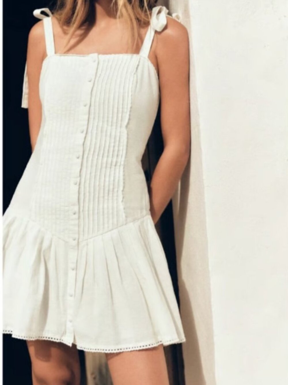 Zara White Tie-Strap Button-Front Sundress